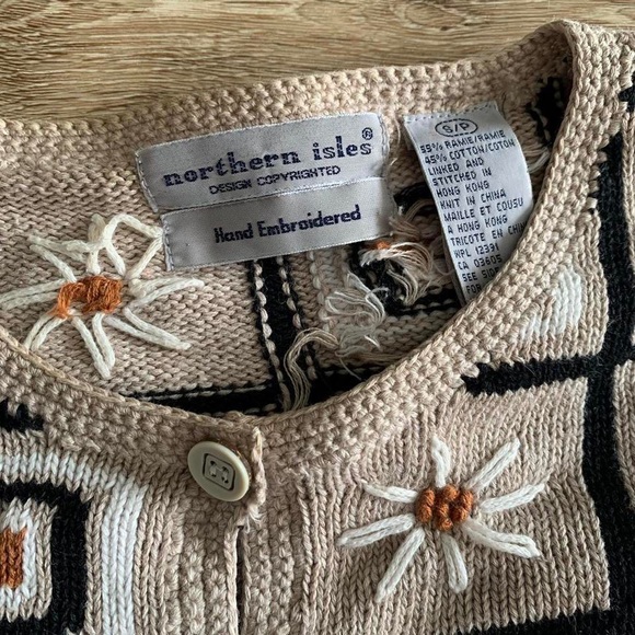 Vintage 90’s hand embroidered daisy knit sweater - Picture 4 of 4